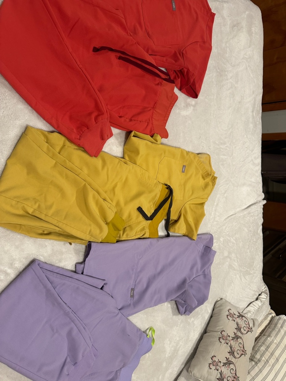 FIGS Scrub Top & Pant Sets - Red, Mustard, Lavender